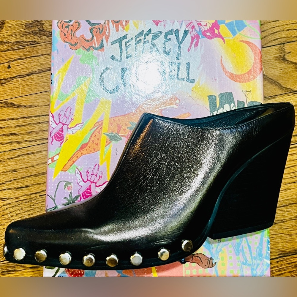 Jeffrey Campbell Black Leather Walton Mule Stacked Heel - Size 8 - New in Box